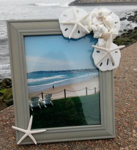 Beach Frame with White Shells, Sand Dollars and Star Fish