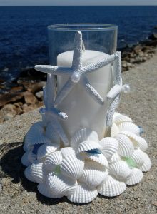 White Shell Wreath with Starfish and Candle