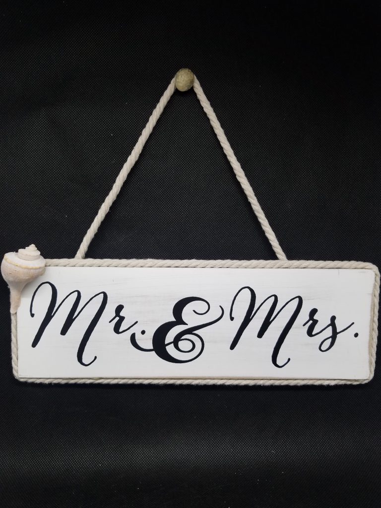 Bride and Groom Sign with Conch Shell
