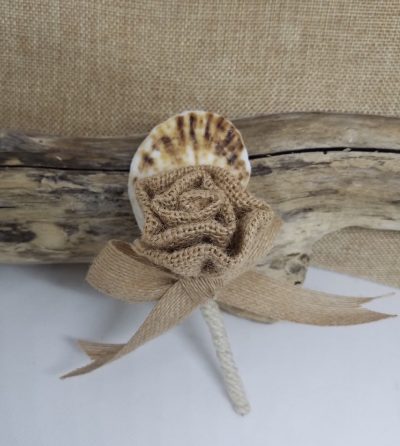 Burlap Rose and Oyster Boutonniere
