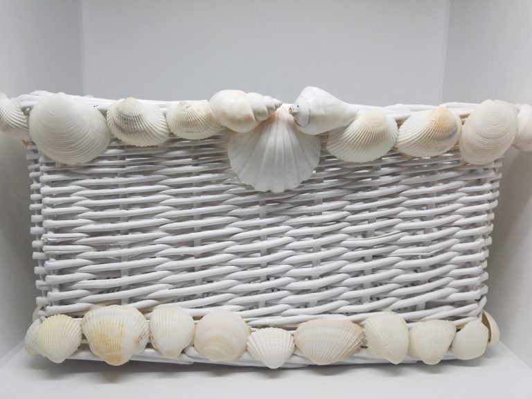 White Wicker Basket with White Shells