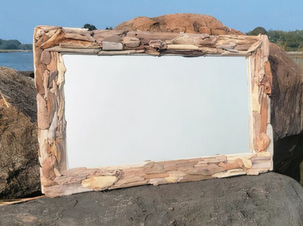 Driftwood Mirror with rope - 30 x 19 inches overall - 24 x 13 inches without driftwood